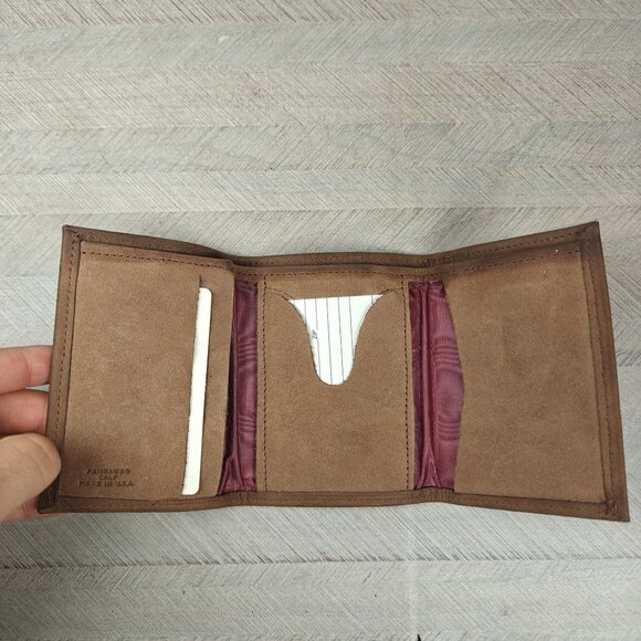 Vintage Fandango Calf Golf Engraved Tri-Fold Men's Leather Wallet Brown - Picture 3 of 6
